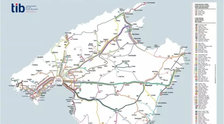 Mapa de las conexiones interurbanas de Mallorca.